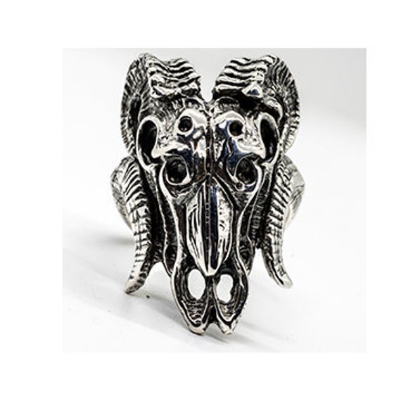 Voodoo Ram Skull Ring .925 Solid Sterling Silver Long Horn Goat