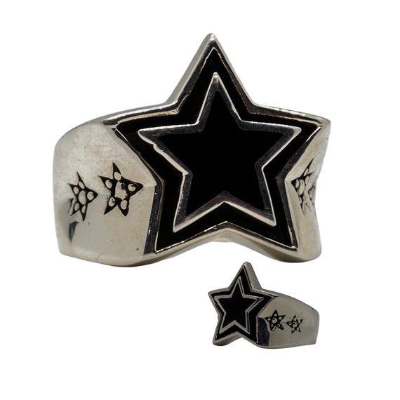 ブラックスターsilverring Black Star Ring .925 Solid Sterling Silver Biker Rocker Gothic