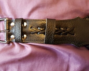Leather Belt/phone Pouch With Real Python Inlay, Gothic Cross