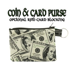 Monedero de 100 dólares hecho a mano ~ 100% algodón, ideal para billetes, tarjetas y monedas. Regalo perfecto ~ Dólares estadounidenses ~ Inserto RFID opcional