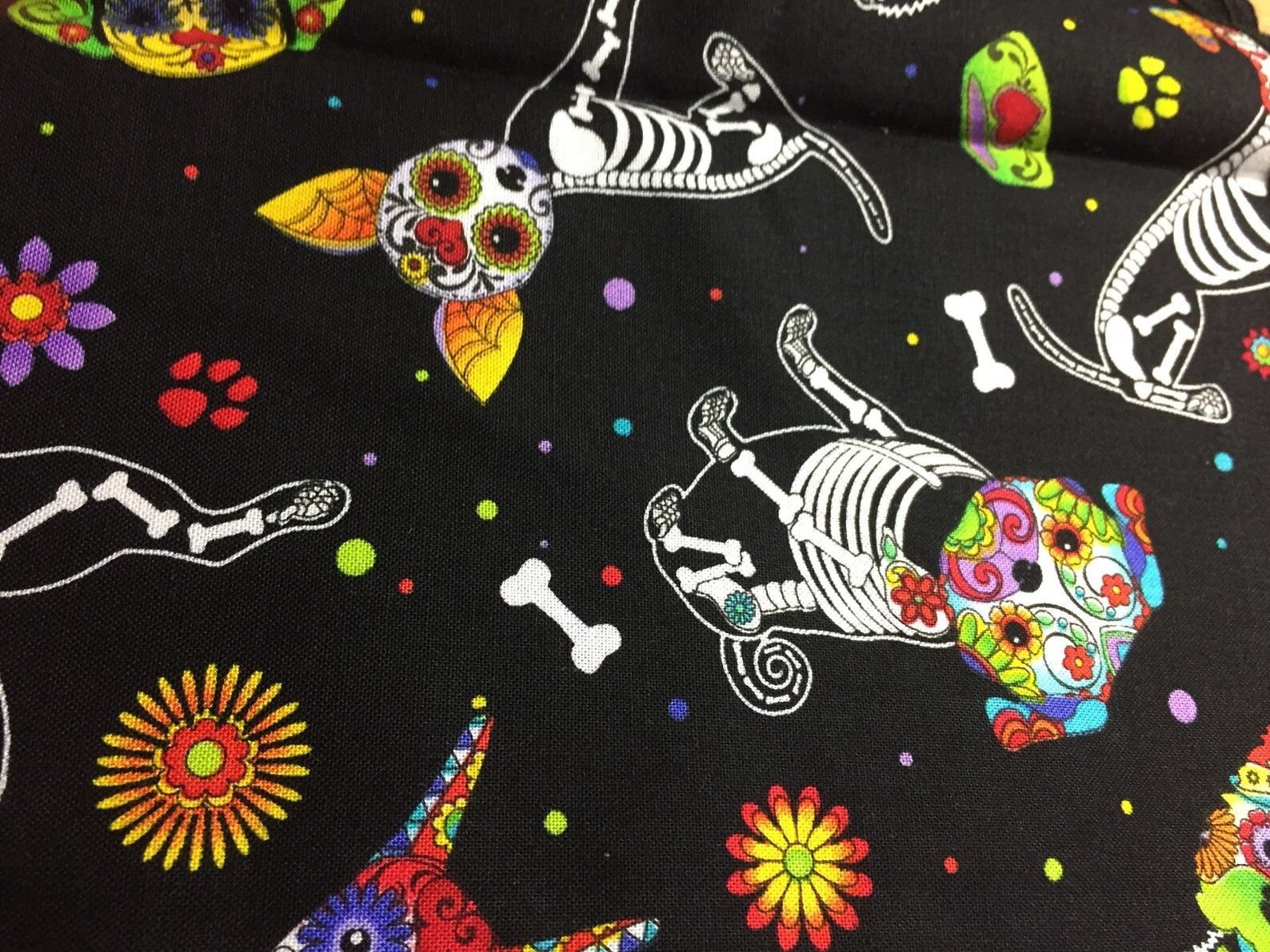 1/2 Metre Day of the Dead Dog Designer FABRIC Timeless Treasures 100% ...