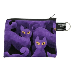 Great Halloween Design - Purple Cats Purse Handmade from Timeless 100% Cotton great for cash cards coins Ideal Gift Fun Design