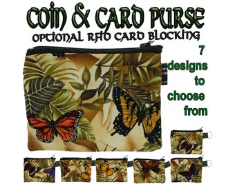 Butterfly and Fern Coin Purse Handmade from Timeless Treasures 100% Cotton great for cash cards coins Ideal Gift