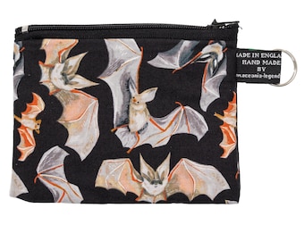 Portmonetka na monety i karty Bats Designer, ręcznie robiona od Dear Stella, 100% bawełny ~ Gotycki Wampirzy Nietoperz