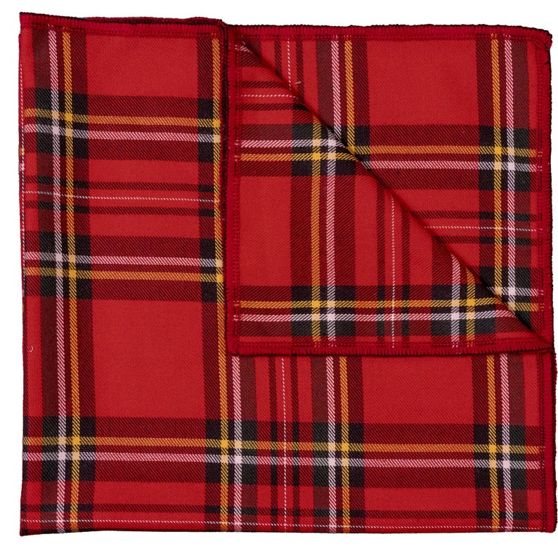 Traditional Red Stewart tartan Approximately 21" x 21" square bandana Handmade from polyester fabric.  You can wear it to cover your entire head, as a thin band, or as a wrist wrap.  May even fit your dog