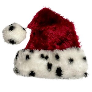Xmas Santa Hat handmade from gorgeous plush Faux Fur fabric, Cruella Dalmatian, Leopard, Tiger, Cow, Elf a festive winter must have! 14 Burgundy/Dalmatia