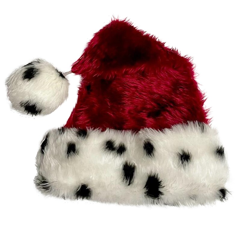 Xmas Santa Hat handmade from gorgeous plush Faux Fur fabric, Cruella Dalmatian, Leopard, Tiger, Cow, Elf a festive winter must have! 14 Burgundy/Dalmatia