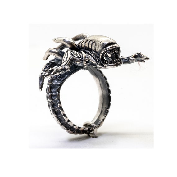 Alien Ring .925 Solid Sterling Silver Band Metal, Biker