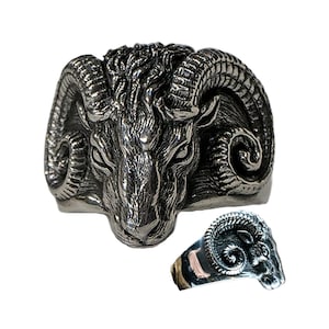Amazing details on our Rams Head Ring with curly horns .925 solid sterling silver, Zodiac, Aries, Goat, Sheep, Horns, Metal, Biker Gothic