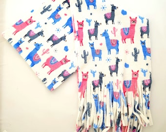 Awesome Llama and Cactus Print Fleece Scarf, handmade anti pill polar fleece scarf.  Ultra soft and warm fabric