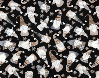 Black Festive Gonk/Swedish Tomte Gnome 100% Cotton Christmas Material Fabric Ideal for Face Masks