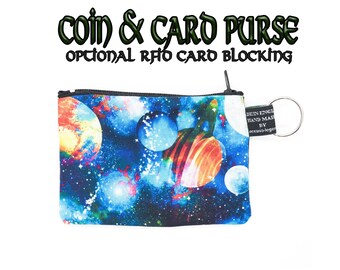 Galaxy design ~ Handmade  Purse~100% Cotton great for cash cards coins ~ with optional RFID Card Protection