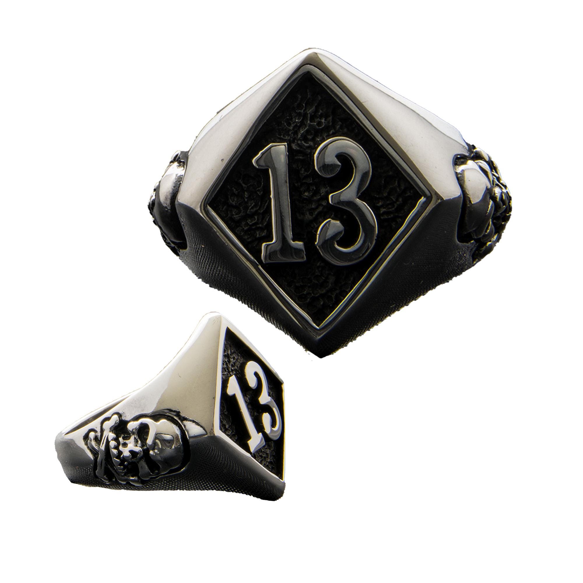 Diamond 13 Skull & Crossbones Ring .925 Solid Sterling Silver