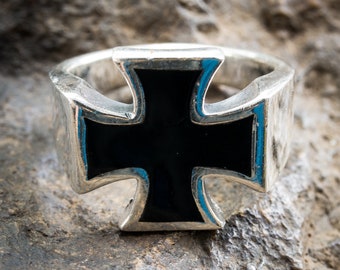 Small Iron Cross Ring .925 Sterling Silver With a Black Enamel Inlay. Schwartz, Maltese, Metal, Biker - Etsy Small Iron Cross Ring .925 Sterling Silver With a Black Enamel Inlay. Schwartz, Maltese, Metal, Biker - Etsy