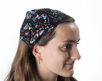 Science Design ~ Elasticated headband handmade from 100% Cotton Fabric ~ Hair Tie Ladies Girls Fashion ~ Chemistry Physics experiments