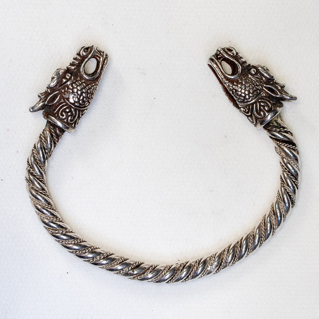Awesome Dragon Head Silver .925 Torc Torque Bangle Bracelet