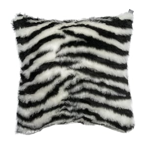 Beautiful & Soft Zebra Stripe Faux Fur Fluff Cushion Cover Great Fun Fabric Soft Decorative Fits 18&quot; x 18&quot; Cushion perfect for sofa or bed