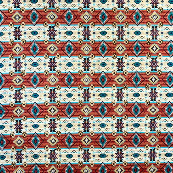 1/2 Design Influenced by Navajo Cherokee Aztec Inca Artwork.  Perfect for making face masks David Textiles 100% Cotton fabric / material