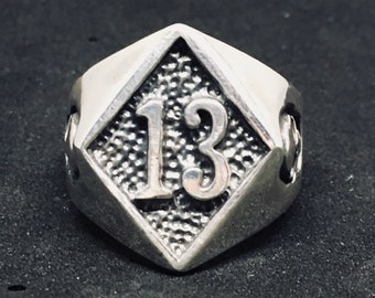 Diamond 13 Skull Ring .925 solid sterling silver Metal, Biker, Pagan, Gothic