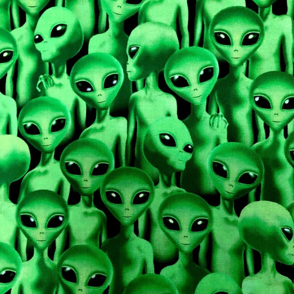 Tissu Alien 100 % coton amusant, parfait pour les fans de paranormal, d'ovnis et de vaisseaux spatiaux, parfait pour la confection de vêtements, costumes et accessoires