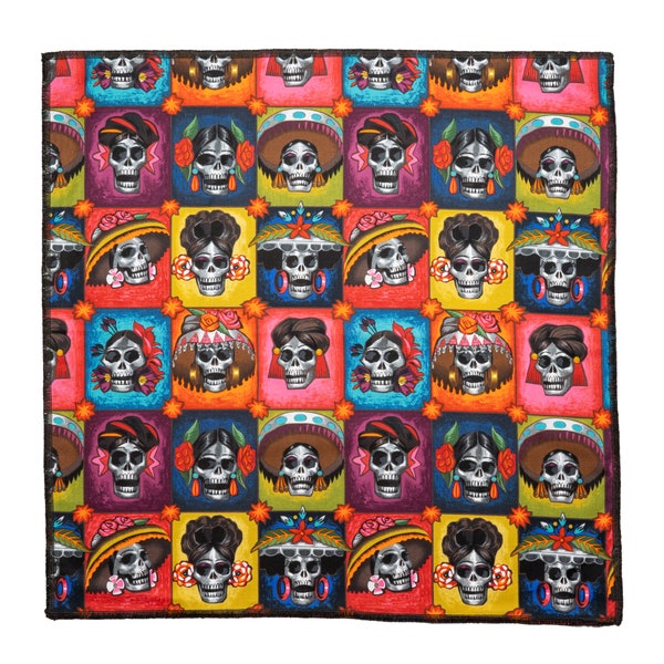 Great Day of the Dead design funky skulls in costume choose fabric or a Bandana Headband Chemo Headwear Dog Alexander Henry 100% Cotton