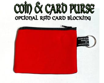 Handmade Red Canvas + Cotton Coin Purses great for cash cards & coins with optional RFID protection