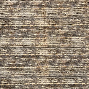 May include: A textile featuring a repeating pattern of horizontal lines in shades of brown, grey, and beige. The lines have a textured appearance, creating a rustic or weathered look. The overall design suggests a natural or organic theme.