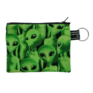 Monedero de moneda de diseñador alienígena hecho a mano de tesoros atemporales 100% algodón ideal para tarjetas de efectivo monedas UFO ET X Files Green Men Outer Space