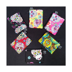 Monederos de monedas Sugar Skull/Candy Skull Day of the dead (Dia de Muertos) hechos a mano de Timeless Treasures 100% algodón ideal para monedas de tarjetas de efectivo