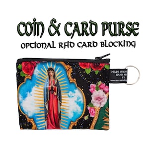 Beautiful depictions of the virgin Mary in floral frames ~ Handmade  Purse 100% Cotton great for cash & cards gift idea OPTIONAL RFID INSERT