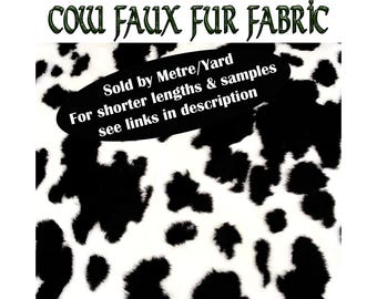 Black Friesian Cow Faux Fur Fluffy  ultra soft FABRIC sold per metre or yard for soft furnishings, scarves, apparels, fancy dress etc