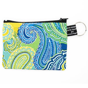 Paisley brillante y vibrante en azul/verde ~ Bolso hecho a mano ~ 100% algodón ideal para tarjetas de efectivo monedas Regalo ideal ~