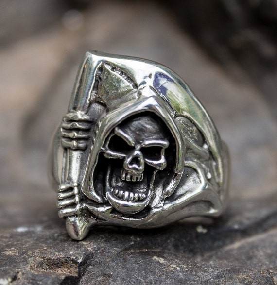 Bague La Faucheuse en argent sterling 925 t te de mort squelette