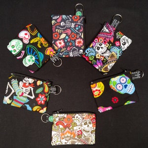 Le Jour des Morts (Dia de Muertos) Têtes de mort mexicaines Sirènes Porte-monnaie Fabriqué à la main par David Textiles 100 % coton, idéal pour les cartes de paiement