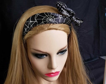 Satin Spider's Web Spider Wired Headband Hair Band Rockabilly Retro Vintage