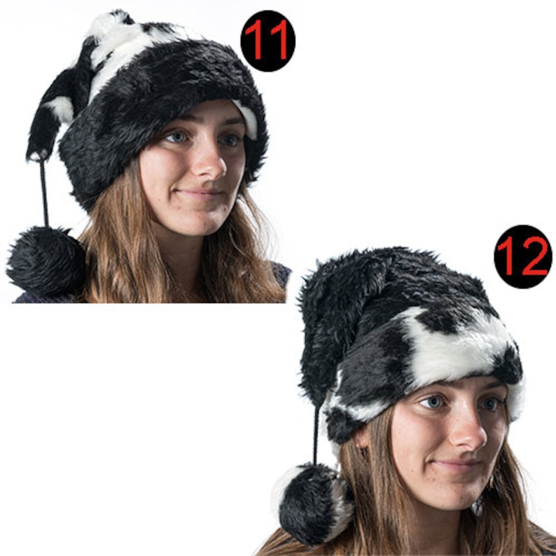 Xmas Santa Hat handmade from gorgeous plush Faux Fur fabric, Cruella Dalmatian, Leopard, Tiger, Cow, Elf a festive winter must have! image 7