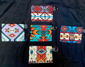 Beautiful Designs influenced by Navajo Cherokee Aztec artwork handmade Coin Purses great for cash cards coins David Textiles cotton