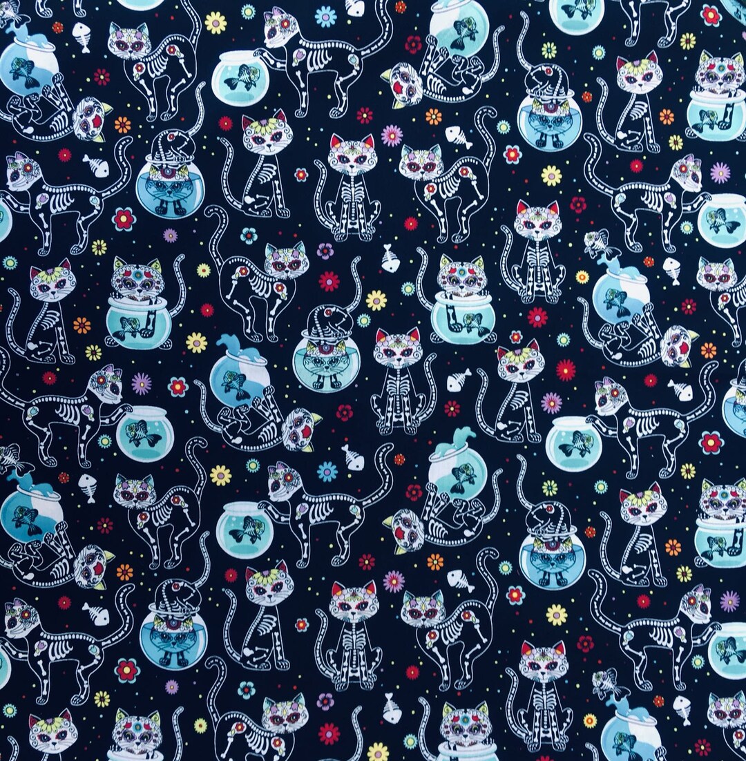 Day of the Dead Skeleton Cats Designer Bandana Headband Dog Bandana ...