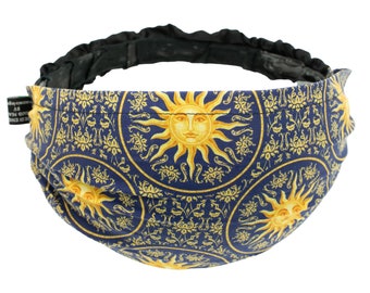 Regal Sunshine Sun Face design ~ Handmade elasticated headband, either wear it wide or thin ~ bandana, chemo wear