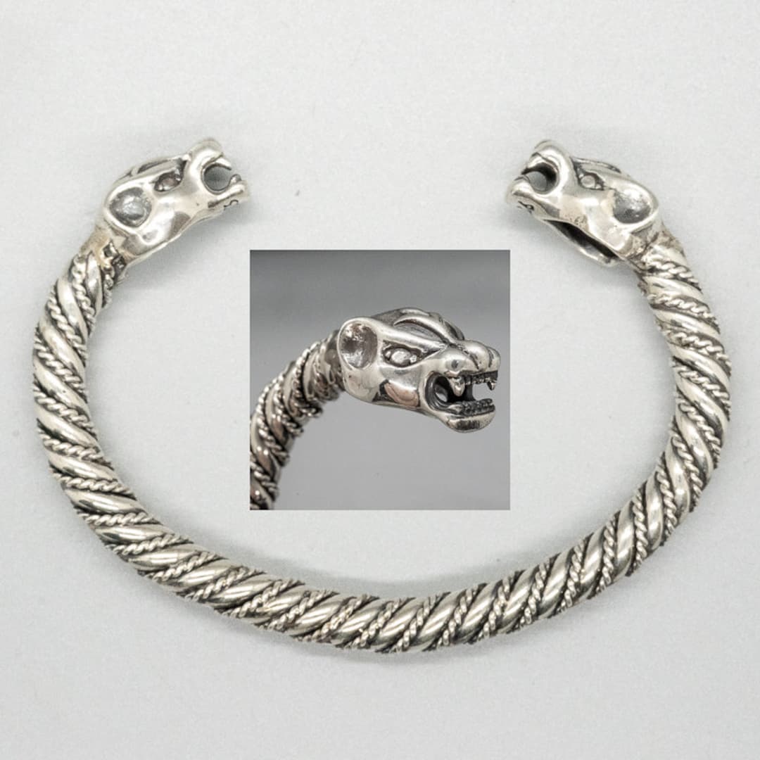 Beautifully Handmade Silver .925 Torc With a Panther Head