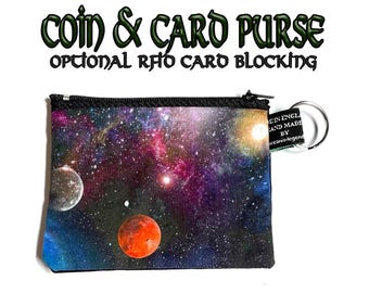 Galaxy design ~ Handmade  Purse~100% Cotton great for cash cards coins ~ with optional RFID Card Protection