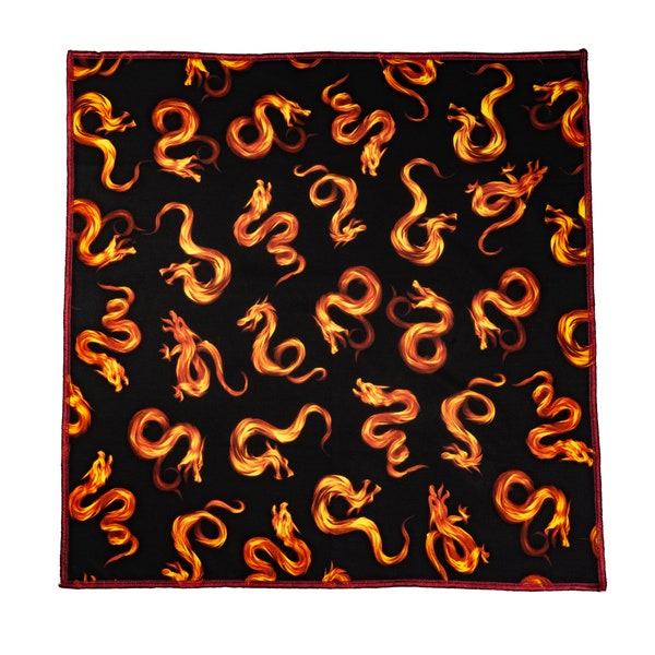 Awesome Chinese Dragon in Fire Flames Fabric, designer bandana headband chemowear , or a bandana for your dog 100% Cotton Fabric