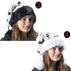 Xmas Santa Hat handmade from gorgeous plush Faux Fur fabric, Cruella Dalmatian, Leopard, Tiger, Cow, Elf a festive winter must have! image 3