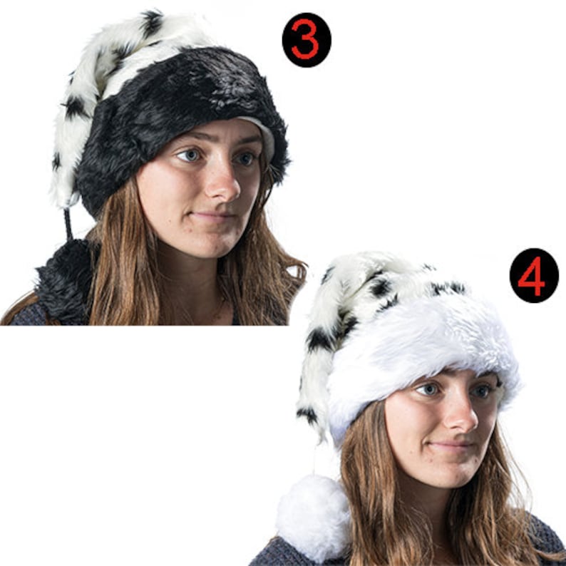 Xmas Santa Hat handmade from gorgeous plush Faux Fur fabric, Cruella Dalmatian, Leopard, Tiger, Cow, Elf a festive winter must have! image 3