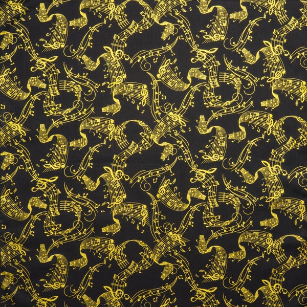 Gold Musical Notes Beautiful Design 100% Cotton Timeless Treasures Fabric material perfect for Face Masks