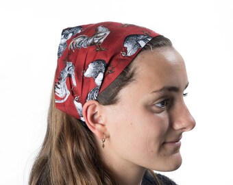 Faixa de cabelo elástica com estampa de galo, feita à mão em tecido de algodão ~ Elástico de cabelo feminino/infantil, moda 100% algodão