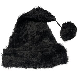 Xmas Santa Hat handmade from gorgeous plush Faux Fur fabric, Cruella Dalmatian, Leopard, Tiger, Cow, Elf a festive winter must have! 15 -Black/Black Trim