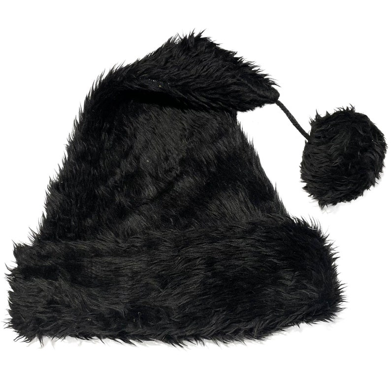 Xmas Santa Hat handmade from gorgeous plush Faux Fur fabric, Cruella Dalmatian, Leopard, Tiger, Cow, Elf a festive winter must have! 15 -Black/Black Trim