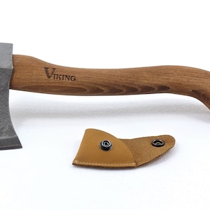 Forged Wrought Compact 1.1 lbs Viking Engraved Steel Tomahawk Axe Throwing Hatchet with Leather Cover Sheath Camping / Hiking / Bushcraft