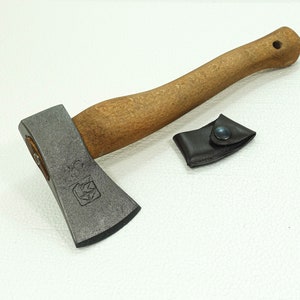 Forged Wrought Compact Viking Engraved Steel Tomahawk Axe Throwing Hatchet with Leather Cover Sheath Camping / Hiking / Bushcraft